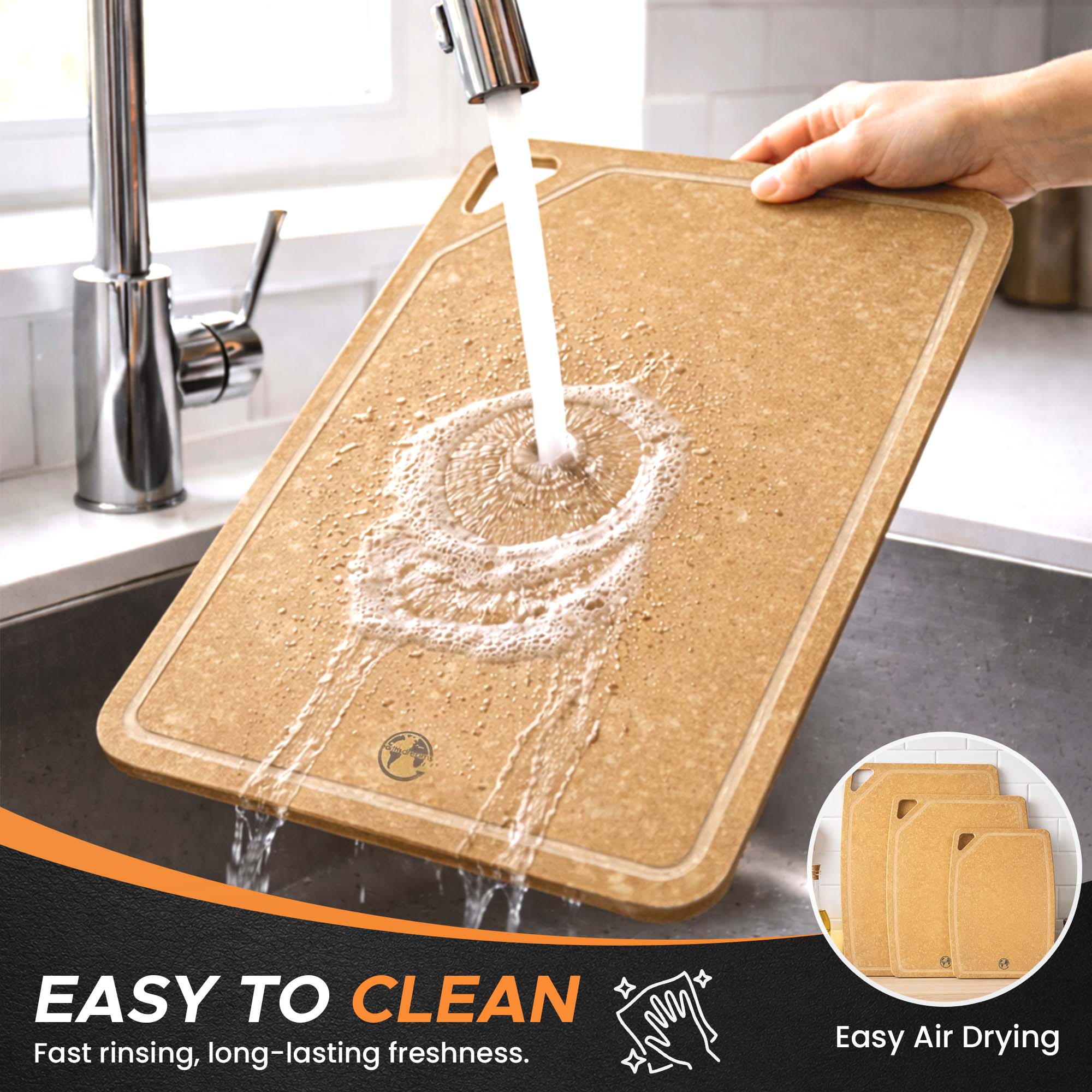 Juice groove cutting board with fresh vegetables